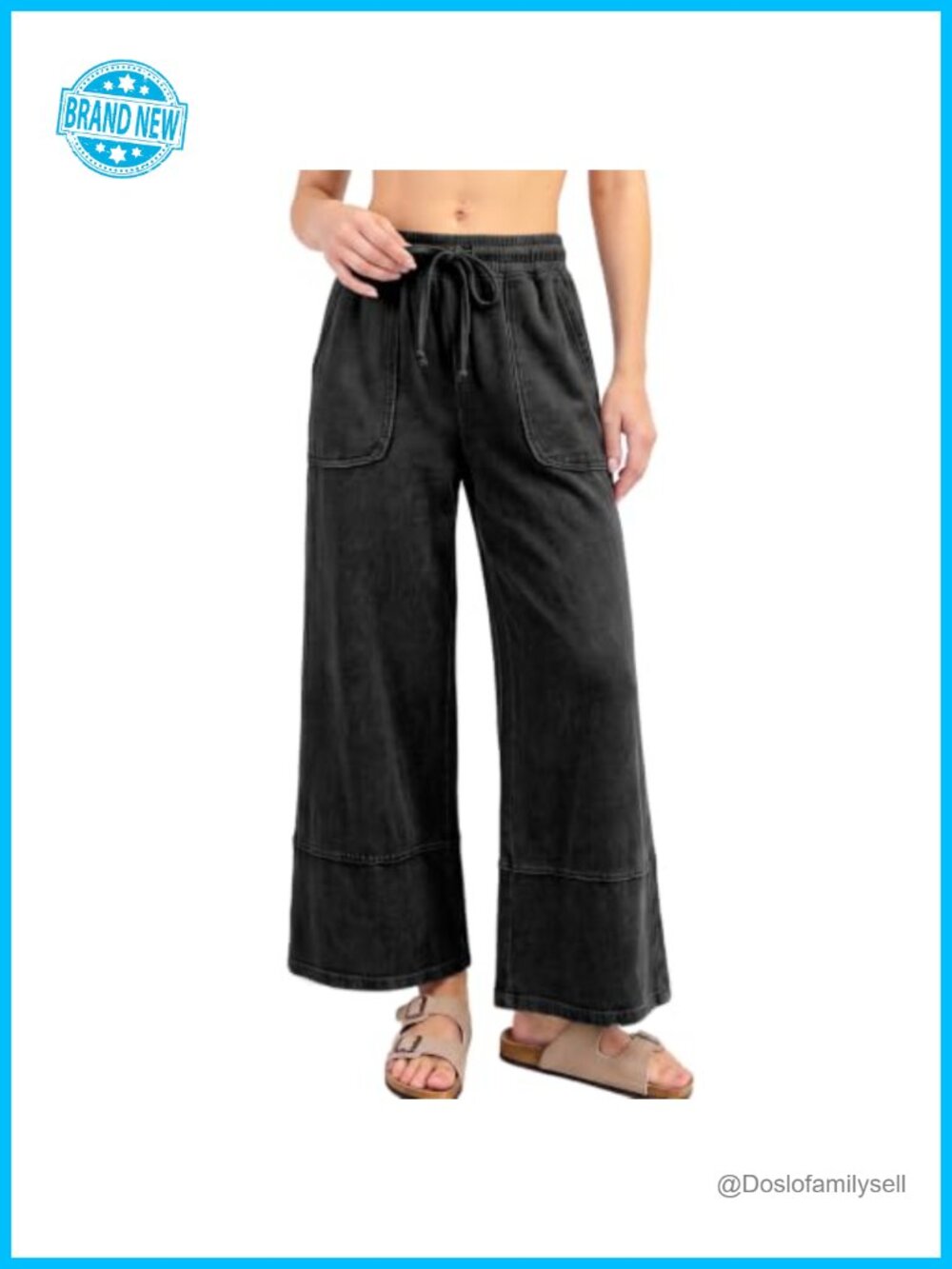Wide Leg Cotton Palazzo Pants High Waisted Acid Wash Cropped Lounge